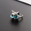 Kluster ringar mode silver färg fett katt blå ögon söt ring för män retro akrylpar kvinnor fest smycken grossist