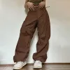 Capris A Vita Bassa Pantaloni Cargo Beige Ragazze Paracadute Marrone Y2K Hippie Pantaloni Larghi Pantaloni Sportivi Femminili Pantaloni da Pista Regolabili Donna Coreana