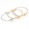 Cool Lei Jewelry Stainless Steel Wire Rope Cable Titanium Steel Peach Heart Bracelet DIY Engraved Love Jewelry