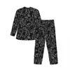 Nachtkleding voor heren Lijnen Art Print Herfst Zonnebloem Bloemen Casual Oversized Pyjama Set Heren Lange mouw Mooi Vrije tijd Grafisch huispak