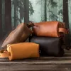 Sacs à cosmétiques Vintage huile cire cuir trousse de toilette pour hommes et femmes grande capacité avec style rétro