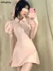 Dress Mini Dress Women Puff Sleeve Pink Sweet Aline Daily Vestido Feminino Korean Style Fashion Casual Young Temperament Chic Classic