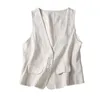 Women's Vests Sleeveless Vest For Women Flax Lightweight Summer Waistcoat Button Down V Neck Casual V-neck