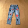 2023 Jeans para hombre Diseñador Hacer jeans lavados viejos Pantalones rectos cromados Estampados de letras del corazón para mujeres Hombres Estilo largo informal