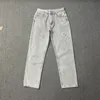 Jeans lavados bordados homens mulheres 1 qualidade unissex tecido pesado solto calças casuais
