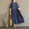 Dress Women Vintage Plaid Loose Half Sleeve Dress Ladies Plaid Retro Stand Collar Handmade Button Dress Female Summer Dress 2022