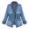 Kvinnorjackor Blue Denim Turn-down Collar Chain Jeans Jackets Pocket Coat Overize Jean Coats Women Outerwear 240305