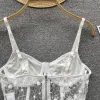 Camis Donna Sexy Corsetto velato in pizzo con spalline Senza maniche Camis Gancio Fiore Canotta bianca Ragazza Scollo a V Crop Top Cerniera posteriore Bustier