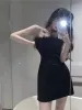 Vestido sem alças vestidos femininos bainha preta sexy pena design mini festa recém chegados verão senhoras versão coreana elegante clássico