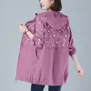 Тренч 2023, осенняя новая женская куртка в корейском стиле, свободная тонкая ветровка, женское пальто с капюшоном и вышивкой диких цветов, 6XL H126