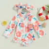 Swimwear Toddler Girls Summer Swimsuit Long Manches Floral Imprimes de maillot de bain Baignage avec un bandeau de baignade de baignade