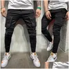 Calças de brim masculinas preto homens motociclista carga mti bolso fino ajuste corredores calças masculino rasgado buraco motocicleta streetwear denim lápis calças dro dht5u