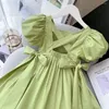 Mädchenkleider Kinderkleid für Mädchen Sommer Kidsclothes 2024 Puffärmel Prinzessin Schleife Knielang rückenfrei elegant süß