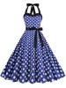 Klänning halter pinup vintage klänning 50s 60s kvinnor polka dot casual swing sommarfestklänningar med bälte