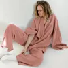 Women's Sleepwear Cotton Nightgown Robe Pajama Sets Solid Trouser Suits Drop Sleeves Steaming Suit Woman 2 Pieces Home Service Mujer