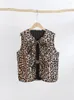 Women's Vests Fashion Leopard Print Lace Up Women Vest 2024 Spring Casual V-neck Bow Sleeveless Waistcoat Retro Lady Office High Street