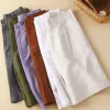 Shorts Women's Shorts Cotton Linen High Waisted Short Pants Casual Loose Solid Purple Button Summer Shorts for Women