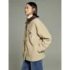 Giacche da donna Toyouth Giacca in velluto a coste ispessito da donna 2024 Inverno Manica lunga Polo Collo Cappotto allentato Ricamo Moda Caldo Kaki Viola