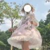 Vestido 2021 japonês novo kawaii gato impressão babados sem mangas bonito arco laço vestido doce lolita estilo macio menina vestido de verão feminino