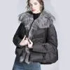 Пальто Lagabogy 2023, зимнее женское пальто из 90% белого утиного пуха, супер большое пальто с воротником из натурального серебристого лисьего меха, толстая роскошная верхняя одежда, пуховые куртки