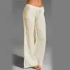 CAPRIS Summer Zwycięskie szerokie nogi spodnie Kobiety Vintage Bawełniany lniany Palazzo Moda Długie spodnie Dokładne sprężyste talia Solidna Pantalon 5xl