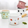 500ml Enamel Coffee Milk Pot With Wooden Handle Saucepan Cookware For Oatmeal Butter Cooking Pan Non Stick Gas Stove Induction 240304