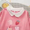 Moletons de leite de morango hoodies plus size feminino kawaii roupas estéticas moletom bonito mulher japonesa turndown colarinho camisolas