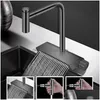 Kitchen Sinks Nano Black Step Kitchen Sink SUS 304 Rostfritt stål 4mm tjocklek Handgjord över Mount Waterfall -kran Drop Delivery H DH4TM