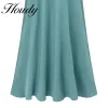 Dress New Summer Long Skirt Women's Large Size Green Pure Color Lace Round Neck Petal Half Sleeve Loose Large Casual Robe Party Dress