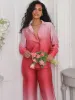 Suits Satin Loose Gradient Blouse Suit Elegant Long Sleeve Shirt Straight Pant Outfits 2023 Spring High Street Lady 2 Piece Set