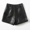 Shorts 2023 Winter Women European/American Fashion Genuine Leather Shorts Real Lambskin High Waist Flanging Wide Leg Trousers Boots