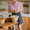 Chemisiers pour femmes Style français chemise à rayures bleues roses manches courtes mode Vintage broderie haut décontracté chemisier de vacances d'été