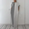 Robe d'été pour femmes, robes de couture noires et blanches, hauts longs, mode, robe ample, col rond, couleur frappée, coton wooddale et robe longue