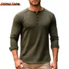 Autum Henley Tshirt Men Long Sleeve Basic Breseable Mens Tops Tee Shirts Spring Solid Color Tシャツ240220