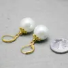 Kolczyki Dangle 14 mm biała skorupa perełki Pearl Peade Faseted Eardrop Prezenty dla kobiet dla kobiet dziewczęta damskie biżuteria