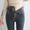 Frauen Jeans ZOENOVA Dicke Samt Frauen Hohe Taille Dünne 2024 Winter Warme Fleece Slim Stretch Damen Casual Denim Bleistift Hosen