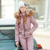 Sets OURLYLAN FODEMODE NEUE WINTERNEHMEN Damen mit Kapuze -Jumpsuits Parka Cotton gepolstert warme Flügel Skianzug Reißverschluss ein Stück Freizeitstreckenanzüge