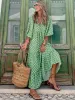 Sukienka letnia moda nadrukowana maxi sukienka kobiety swobodne puchanie vintage luźna długa sukienka na imprezę żeńska elegancka zielona plaża boho sukienka boho