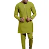 Etniska kläder Afrikanska herrar Set Solid Color Patchwork Casual Robe Kaftan Muslim Fashion Set Qamis Homme Islam Arabic Jubba Men