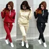 Solido Tuta da donna Casual Felpe con cappuccio Felpa Pantalone Set Abbigliamento da salotto Completo sportivo 2 pezzi Autunno Inverno Abbigliamento 240301