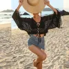 Cover-up Kanten Strand Cover Ups voor Badmode Vrouwen Tops Flare Mouw Lace Up Mode Elegante Badpakken Effen Strandkleding