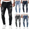 Jeans skinny strappati stile street fashion da uomo pantaloni vintage in denim tinta unita lavati da uomo pantaloni casual in denim slim fit a matita vendita calda