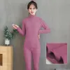 Suits Ladies Thermal Underwear Set Winter Seamless Body Shaper Half High Collar Cotton Long Johns Suit Woman Thermal Underwear E605