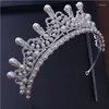 Hårklipp kmvexo underbara bröllop tiara simulerade pärlor smycken diadem glänsande brud krona drottning tiaras strass kristall