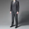 Men's Suits Spring Autumn Men Gray Blazer Suit 2PCS Set Business Casual Elegant Coat And Pant Twinset Uniform Garment Male Smart Attire 2024