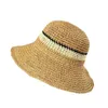 Breda grimhattar hink hattar nytt mode enkelt bärbart sommarstrand hatt kvinnor casual panama hatt kvinnor märke kvinnor platt grim halm hatt flickor sol hatt bob j240305
