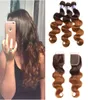 Bundles de cheveux de vague de corps brun foncé ombré brésilien avec fermeture en dentelle colorée 430 tissages de cheveux humains Ombre avec fermeture en dentelle 4X41152907