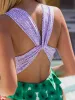 Swimwear Miyouj Purple Color One Piece Suits 2024 Hollow Out Swimsuit Sexy Swimwear Women Ruffle Designer Beachwear Newest Bathing Suit