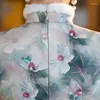 Abbigliamento etnico Inverno Collo alto Cheongsam addensato Elegante quotidiano Large Size 4XL Abiti Abito tradizionale cinese Slim Stampa vintage