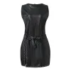 Vestito da donna Moda Estate Colori solidi Ecopelle Laceup Sexy Slim Bead senza maniche Aderente Party Club Mini abito Abiti # g3